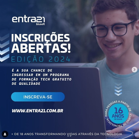 Oportunidade única: Entra21 oferece cursos de tecnologia para jovens em Gaspar