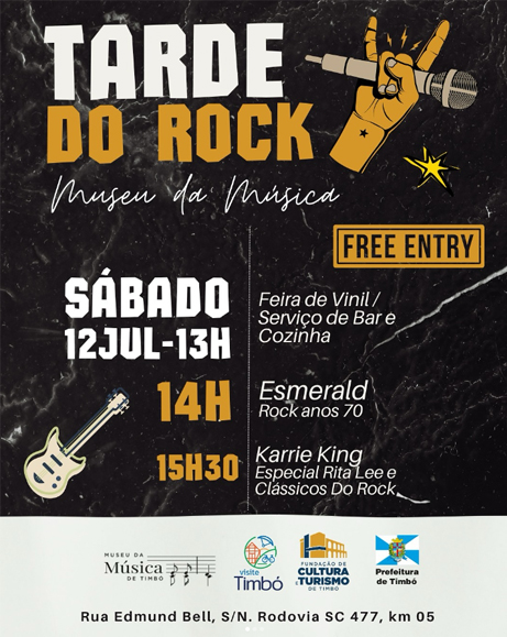 Museu da Música promove “Tarde do Rock”, no dia 12 de julho em Timbó