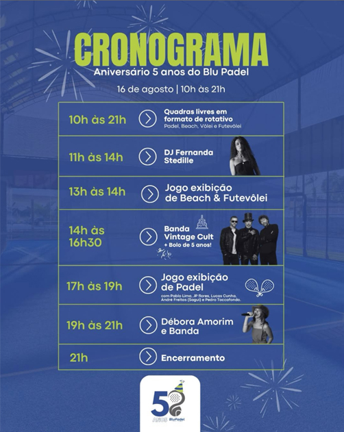 Blu Padel comemora 5 anos com festa gratuita e programação para toda a família