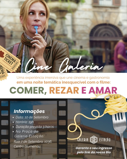Cine Galeria estreia com noite temática de cinema e gastronomia na Galeria Estação em Blumenau