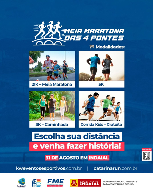 Meia Maratona das 4 Pontes faz sua estreia em Indaial com corrida, caminhada e diversão para toda a família