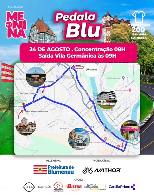 Pedala Blu leva alegria e movimento pelas ruas de Blumenau no dia 24 de agosto