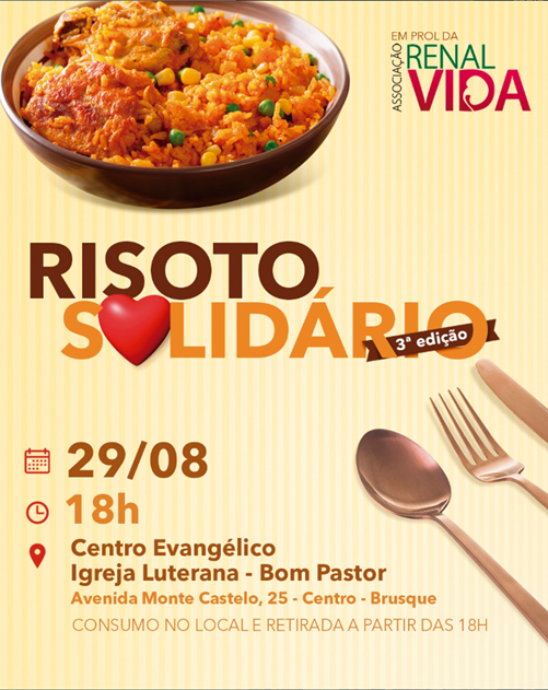Risoto Solidário em Brusque chega à sua 3ª edição em prol da Associação Renal Vida